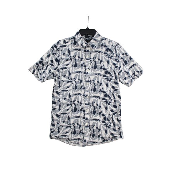 Michael Kors Mens Slim Fit Short Sleeve Leaf Print Button-Down Shirt M - Picture 1 of 8